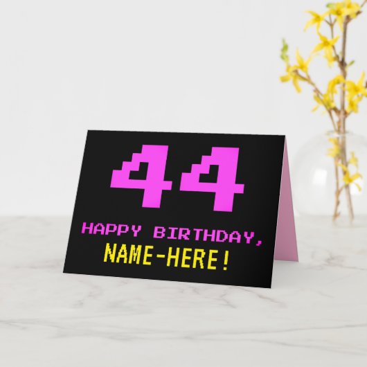 Carte Amusant, Nerdy, Geeky, Rose, 8 bits Style 44e anni (Fleur jaune)
