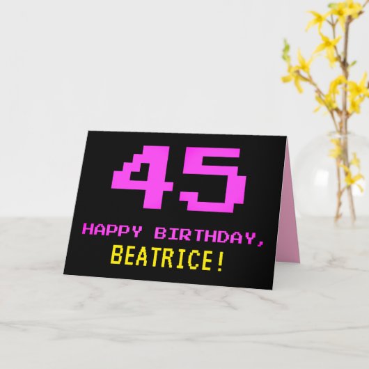 Carte Amusant, Nerdy, Geeky, Rose, 8 bits Style 45e anni (Fleur jaune)