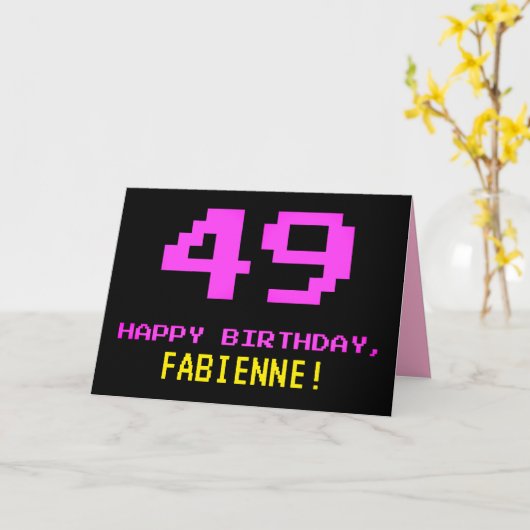 Carte Amusant, Nerdy, Geeky, Rose, 8 bits Style 49e anni (Fleur jaune)