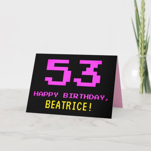 Carte Amusant, Nerdy, Geeky, Rose, 8 bits Style 53e anni (Devant)