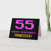 Carte Amusant, Nerdy, Geeky, Rose, 8 bits Style 55e anni (Devant)