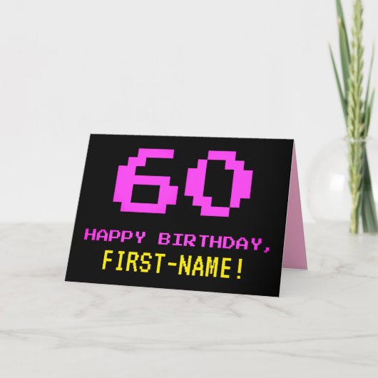 Carte Amusant, Nerdy, Geeky, Rose, 8 bits Style 60e anni (Devant)