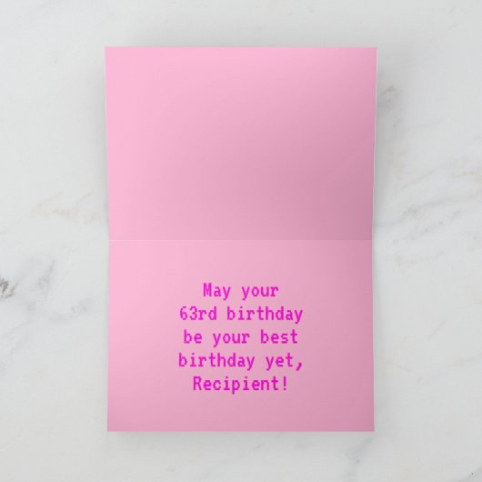 Carte Amusant, Nerdy, Geeky, Rose, 8 bits Style 63e anni (Intérieur)