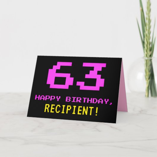 Carte Amusant, Nerdy, Geeky, Rose, 8 bits Style 63e anni (Devant)