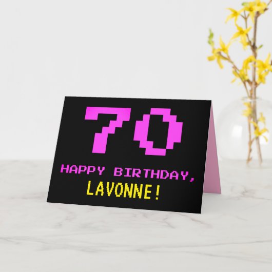 Carte Amusant, Nerdy, Geeky, Rose, 8 bits Style 70e anni (Fleur jaune)