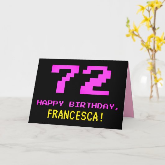 Carte Amusant, Nerdy, Geeky, Rose, 8 bits Style 72e anni (Fleur jaune)
