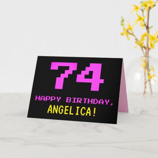 Carte Amusant, Nerdy, Geeky, Rose, 8 bits Style 74e anni (Fleur jaune)