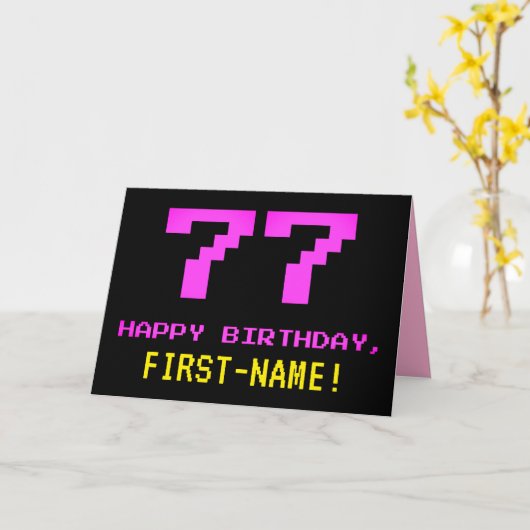 Carte Amusant, Nerdy, Geeky, Rose, 8 bits Style 77e anni (Fleur jaune)