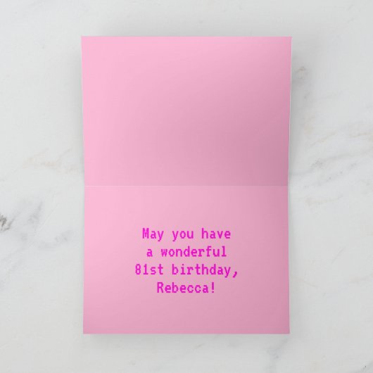 Carte Amusant, Nerdy, Geeky, Rose, 8 bits Style 81e anni (Intérieur)