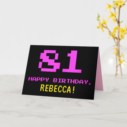 Carte Amusant, Nerdy, Geeky, Rose, 8 bits Style 81e anni (Fleur jaune)