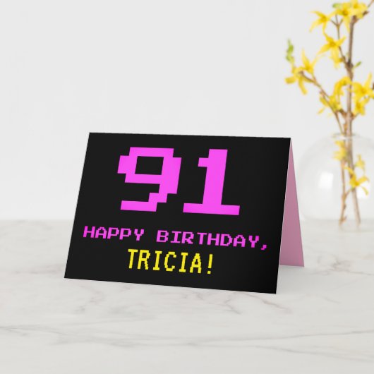 Carte Amusant, Nerdy, Geeky, Rose, 8 bits Style 91e anni (Fleur jaune)