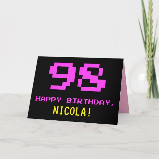 Carte Amusant, Nerdy, Geeky, Rose, 8 bits Style 98e anni (Devant)