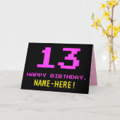 Carte Amusant, Nerdy, Geeky, Rose, Style 8 bits 13e anni (Fleur jaune)
