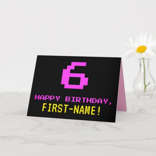 Carte Amusant, Nerdy, Geeky, Rose, Style 8 bits 6e anniv (Petite plante)