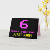 Carte Amusant, Nerdy, Geeky, Rose, Style 8 bits 6e anniv (Fleur jaune)