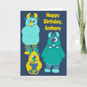 Carte Amusant Petit Cartoon Monsters Garçons Anniversair (Devant)