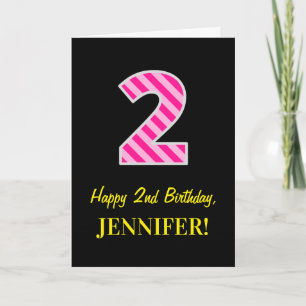 Carte Amusant rayé de rose "2" ; Joyeux 2ème anniversair