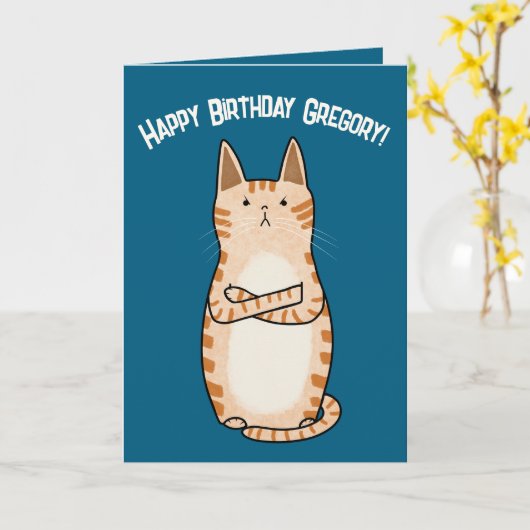 Carte Amusant Sarcastique Grumpy Orange Chat Anniversair (Fleur jaune)