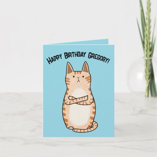 Carte Amusant Sarcastique Grumpy Orange Chat Anniversair (Devant)