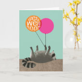 Carte Amusant Se Bien Bientôt Raccoon Ballons (Fleur jaune)