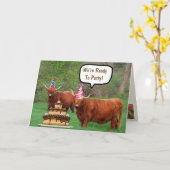 Carte Amusant Steer et Cake Anniversaire (Fleur jaune)