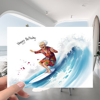 Carte Amusant Surf de l'océan Vague grand-mère de la pla