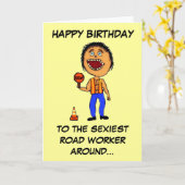 Carte Amusant Travailleur de construction de route Anniv (Fleur jaune)