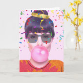 Carte Amusante Anniversaire Cool Lady Chewing Gum (Fleur jaune)