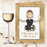 Carte Amusante Cheers à 60 pour son étincelle 60e annive<br><div class="desc">Célébrez ce 60e anniversaire spécial (ou tout autre âge) de quelqu'un avec un toast au champagne! Cette carte classe et élégante lui fera un sourire. Le message intérieur lui fait savoir que vous lui souhaitez "beaucoup plus"</div>