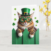 Carte amusante de chat vert rayé (Fleur jaune)