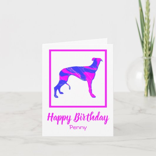 Carte amusante de chien rose Greyhound (Devant)