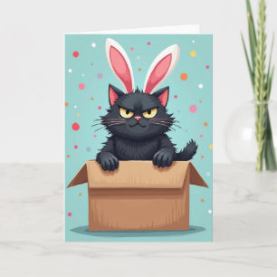 Carte amusante de lapin grincheux et chat