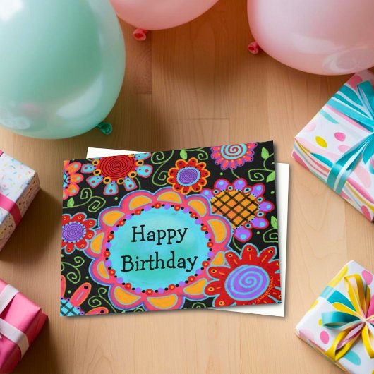 Carte Amusante Fille Colorée Joyeux Anniversaire