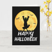 Carte Amusante Lune de chat Noir Joyeux Halloween (Fleur jaune)