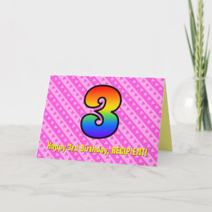 Carte Amusantes rayures roses, cœurs, arc-en-ciel # 3e a