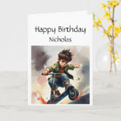 Carte Amusants Anniversaire Personnalisé Nom Skate (Fleur jaune)