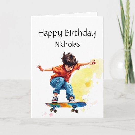 Carte Amusants Anniversaire Personnalisé Nom Skate (Devant)