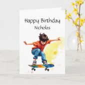 Carte Amusants Anniversaire Personnalisé Nom Skate (Fleur jaune)