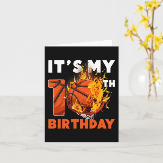 Carte Amusants C'est mon 10e anniversaire 10 ans Basketb (Fleur jaune)