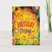 Carte Amusants Floral Jaune Bee lated Anniversaire Bénéd (Devant)