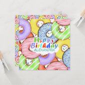 Carte Amusants Pastel Donuts colorés Anniversaire (Devant/Arrière en situation)