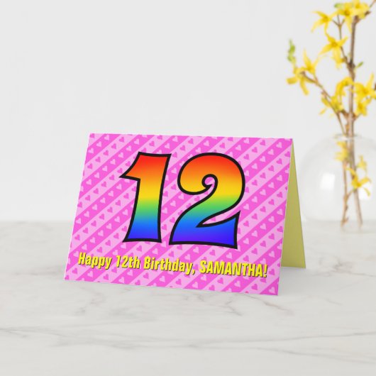 Carte Amusants Pink Stripes, Coeurs, Arc-en-ciel # 12e a (Fleur jaune)