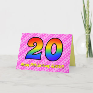 Carte Amusants Pink Stripes, Coeurs, Arc-en-ciel # 20e a