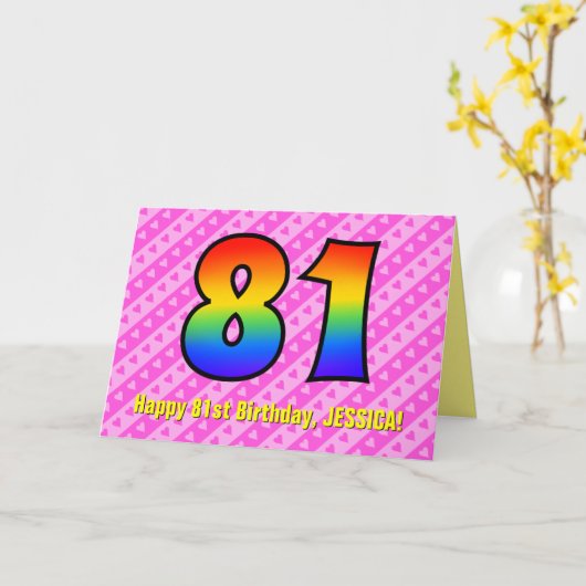 Carte Amusants Pink Stripes, Coeurs, Arc-en-ciel # 81e a (Fleur jaune)