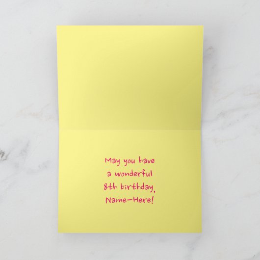 Carte Amusants Pink Stripes, Coeurs, Arc-en-ciel # 8e an (Intérieur)