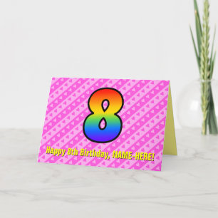 Carte Amusants Pink Stripes, Coeurs, Arc-en-ciel # 8e an