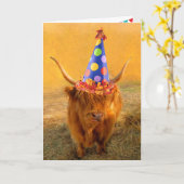 Carte Amusants Scottish Highland Steer Anniversaire (Fleur jaune)
