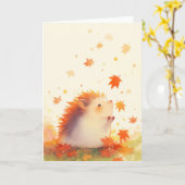 Carte Amusement d'automne du hérisson (Fleur jaune)