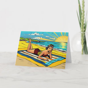 Carte Amusez-vous au soleil Jolie pin-up rétro