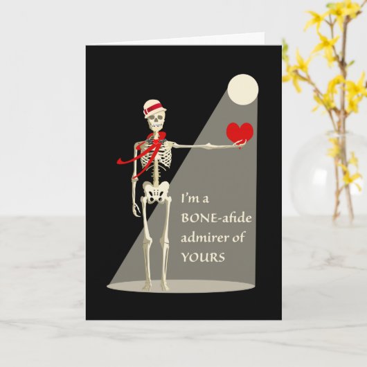 Carte Amusingant squelette de la Saint-Valentin, admirat (Fleur jaune)
